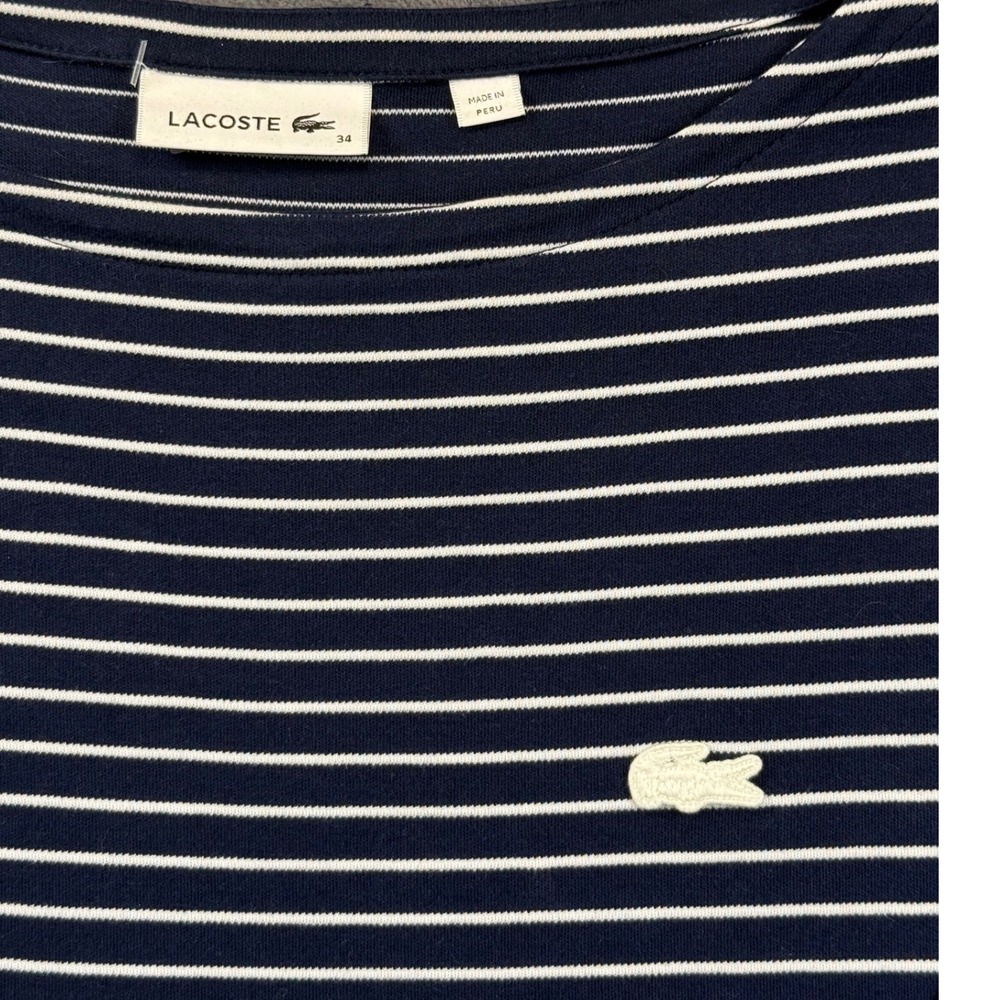 Lacoste dress navy blue white stripe long sleeve EU 34 US 2 XS boatneck - Picture 7 of 14